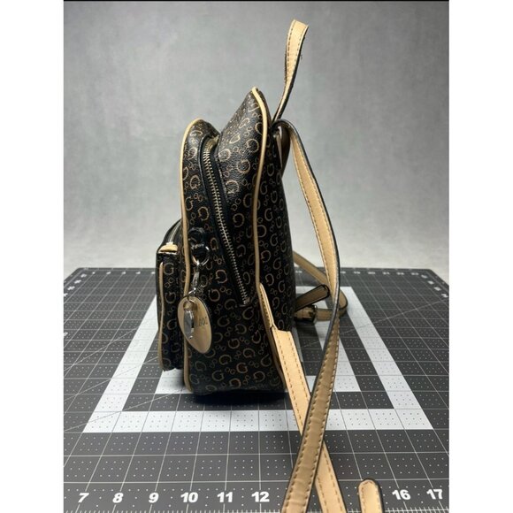 Guess Pandore Womens Mini Backpack Purse Signature Logo Print Beige & Black - Picture 3 of 6
